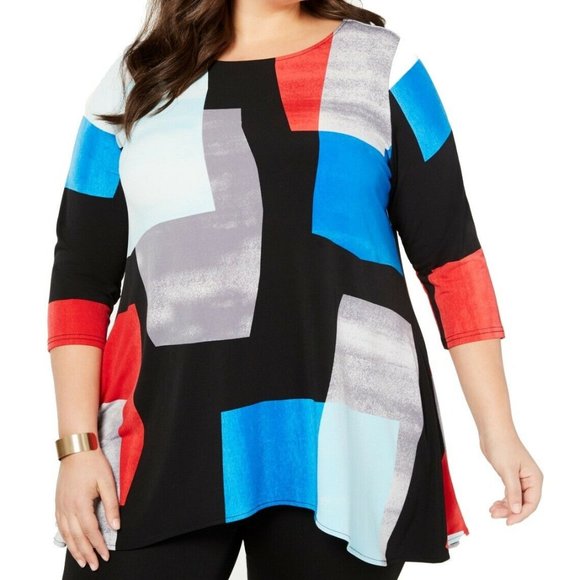 Alfani Tops - Alfani Colorblock 3/4 Sleeve Swing Tunic Blouse 2X